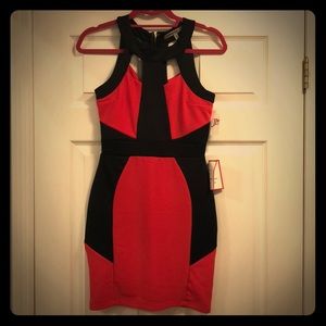 Coral and Black Mini Dress